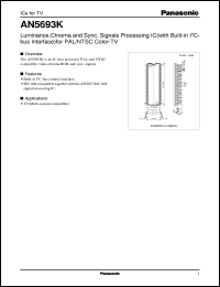 AN5693K datasheet: Luminance,Chroma and Sync. Signals Processing IC(with Built-in I<small>2</small>C-bus Interface)for PAL/NTSC Color-TV AN5693K