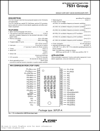 M37531E4FP datasheet: Single chip 8-bit CMOS microcomputer. 256 bytes RAM, 8192 bytes one time PROM M37531E4FP