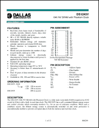 DS1243Y-120 datasheet: 64K NV SRAM with Phantom Clock DS1243Y-120