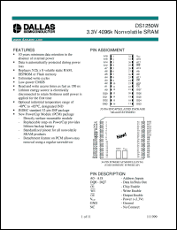 DS1250W-150 datasheet: 3.3V 4096K Nonvolatile SRAM DS1250W-150