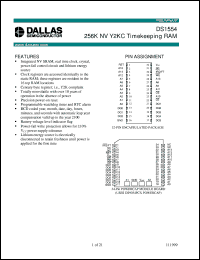 DS1554W-120 datasheet: 256K NV Y2KC Timekeeping RAM DS1554W-120