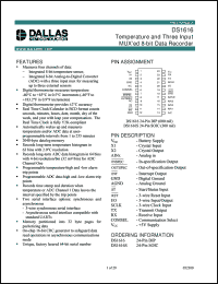 DS1616 datasheet: Temperature and Three Input MUXed 8-bit Data Recorder DS1616