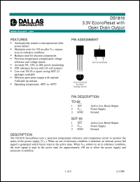 DS1816-10 datasheet: 3.3V EconoReset with Open Drain Output DS1816-10