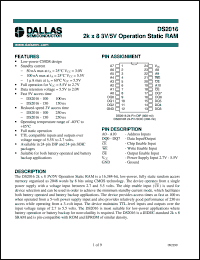 DS2016S datasheet: 2K x 8 3V/5V Operation Static RAM DS2016S