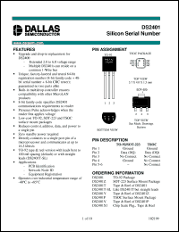 DS2401/T&R datasheet: Silicon Serial Number DS2401/T&R