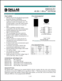 DS2433-Z01 datasheet: 4K-Bit 1-Wire EEPROM DS2433-Z01