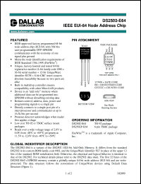 DS2502-E64 datasheet: IEEE EUI-64 Node Address Chip DS2502-E64