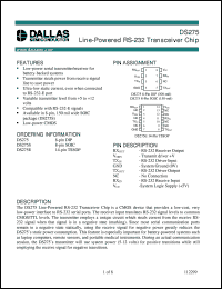 DS275S/T&R datasheet: Line-Powered RS-232 Transceiver Chip DS275S/T&R