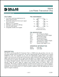 DS276S/T&R datasheet: Low Power Transceiver Chip DS276S/T&R