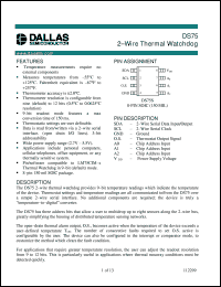 DS75S datasheet: 2-Wire Thermal Watchdog DS75S