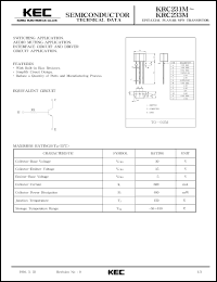 KRC231M datasheet: NPN transistor for switching applications, audio muting aplications, interface circuit and driver circuit applications. With built-in 2.2 kOm bias resistor. KRC231M