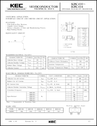 KRC411 datasheet: NPN transistor for switching applications, interface circuit and driver circuit applications. With built-in 10 kOm bias resistor. KRC411