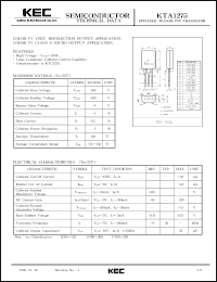KTA1275 datasheet: PNP transistor for color TV vertical deflection output applications and color TV class B sound output applications KTA1275