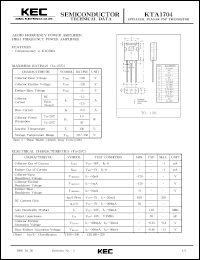KTA1704 datasheet: PNP transistor for audio frequency power amplifier and high frequency power amplifier applications KTA1704