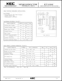 KTA1940 datasheet: PNP transistor for high power amplifier applications KTA1940