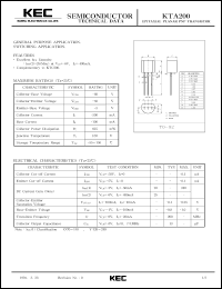 KTA200 datasheet: PNP transistor for general purpose and switching applications KTA200