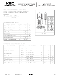KTC3207 datasheet: NPN transistor for high voltage switching applications, color TV horizontal driver applications and color TV chroma output applications KTC3207