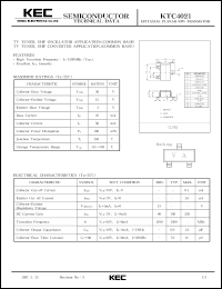 KTC4021 datasheet: NPN transistor for TV tuner, UHF oscillator application (common base), TV tuner, UHF converter application (common base) KTC4021