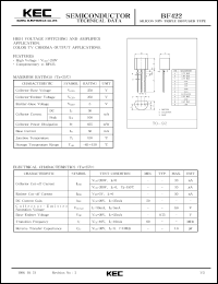 BF422 datasheet: NPN transistor for high voltage switching and amplifier applications, color TV chroma output applications BF422