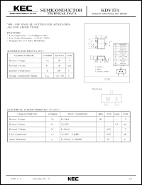 KDV174 datasheet: PIN diode for VHF-UHF band RF attenuator applications. AGC for AM/FM tuner KDV174