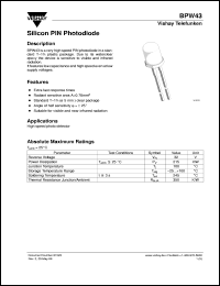 BPW43 datasheet: Photo PIN diode BPW43