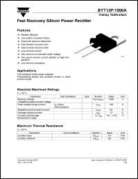 BYT12P1000A datasheet: Ultra fast recovery rectifier for general purpose applications for power conversion BYT12P1000A