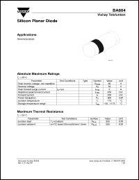 BA604 datasheet: Small signal switching diode for general purpose applications BA604