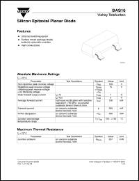 BAS16 datasheet: Small signal switching diode for general purpose applications BAS16