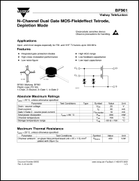 BF961 datasheet: N-Channel depletion mode dual-gate Si-MOSFET RF transistor BF961