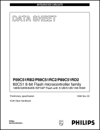 P89C51RB2 datasheet: 80C51 8-bit Flash microcontroller family 16KB/32KB/64KB ISP/IAP Flash with 512B/512B/1KB RAM P89C51RB2