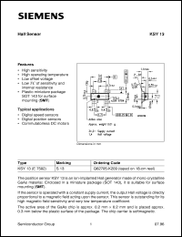 KSY13 datasheet: Hall sensor KSY13