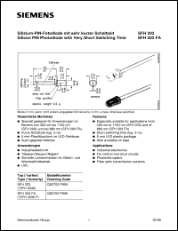 SFH203 datasheet: Silicon PIN photodiode with very short switching time SFH203