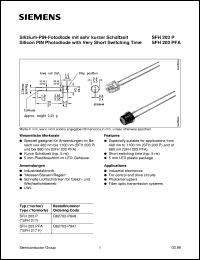 SFH203PFA datasheet: Silicon PIN photodiode with very short switching time SFH203PFA