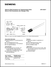 SFH205F datasheet: Silicon PIN photodiode with daylight filter SFH205F