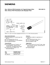 SFH205FA datasheet: Silicon PIN photodiode with daylight filter SFH205FA