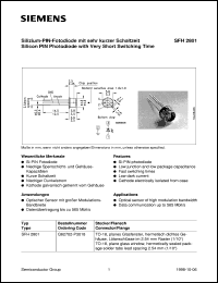 SFH2801 datasheet: Silicon PIN photodiode with very short switching time SFH2801