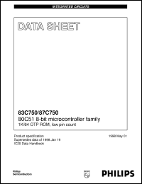 P87C750PFFFA datasheet: 80C51 8-bit microcontroller family 1K/64 OTP ROM, low pin count P87C750PFFFA