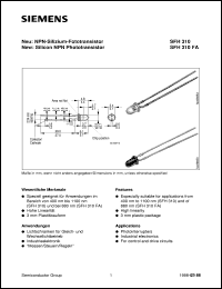 SFH310FA datasheet: Silicon NPN phototransistor SFH310FA