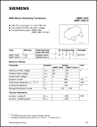 SMBT2222A datasheet: NPN silicon switching transistor SMBT2222A