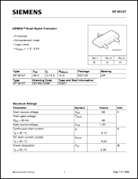 SP0610T datasheet: P-channel SIPMOS small-signal transistor SP0610T