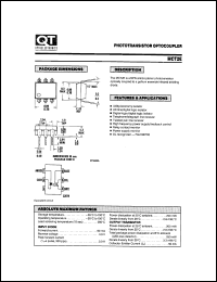 MCT2E datasheet: Optocoupler. Phototransistor Output; GaAs Input MCT2E