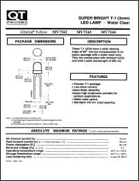 MV7342 datasheet: Led Lamp. 3 mm  T-100 Super Bright Clear Lens MV7342