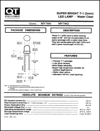 MV7441 datasheet: Led Lamp. 3 mm  T-100 Super Bright Clear Lens MV7441