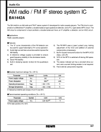 BA1442A datasheet: AM radio / FM IF stereo system IC BA1442A