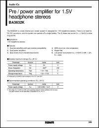 BA3632K datasheet: Pre-power amplifier for 1,5V headphone stereo BA3632K