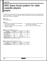 BA3870 datasheet: Bass boost system for radio cassette player BA3870
