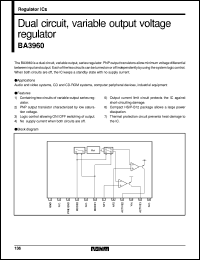 BA3960 datasheet: Dual circuit, variable output voltage regulator BA3960