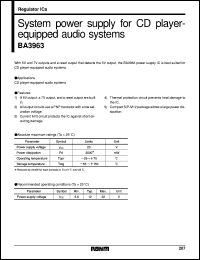 BA3963 datasheet: System power supply for CD player-equipped audio system BA3963