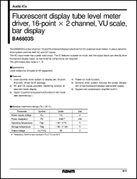 BA6803S datasheet: Fluorescent display tube level meter driver, 16-point x 2-channel, VU scale, bar display BA6803S