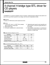 BA6892FP datasheet: 4-channel H-bridge type BTL driver for CD player BA6892FP